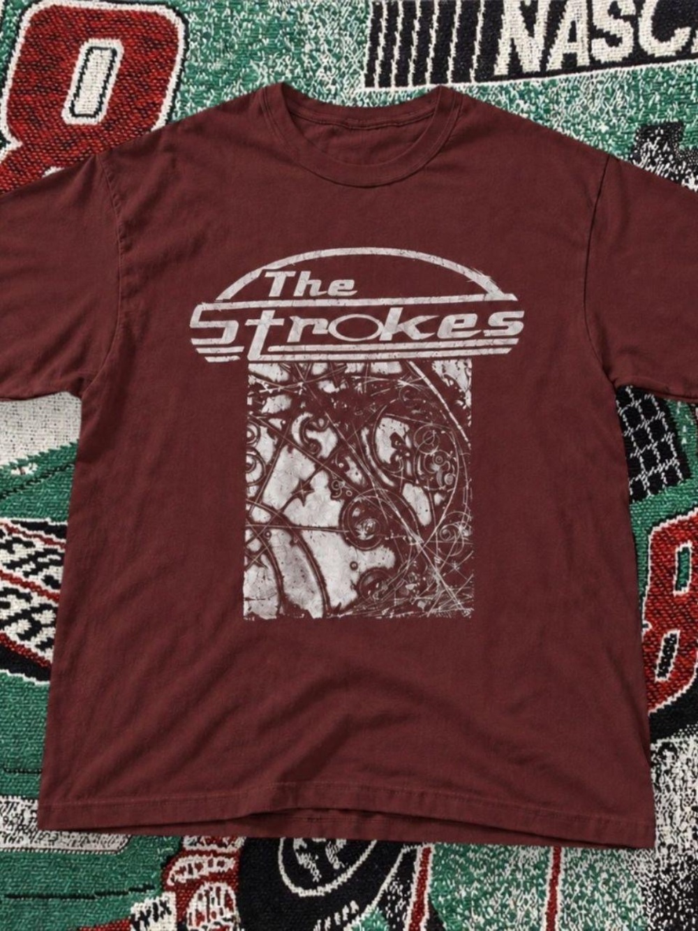 Gildan The Strokes Graphic Tee - Burgundy with White Print